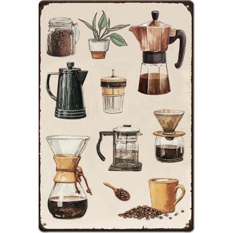 Plaque Metal Vintage pour Machine à Café Bouilloire Tasse Plaque Murale Decorative pour la Maison le Café L'Expresso Panneau Decoratif Exterieur Metal (1/5)
