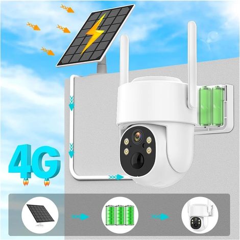 Caméra de sécurité à Domicile 2K 4MP HD 4G caméra IP sans Fil Solaire intégré alimenté par Batterie caméra extérieure PTZ PIR Humain détecter Audio caméra de sécurité(4G Add 128G Card) (1/5)