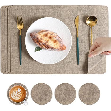 Tovagliette double-face, resistenti al calore e antiscivolo, termoisolanti e ignifughe, dimensioni: 43 x 30 cm, set da 4 (bianco crema) (1/5)