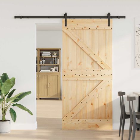 Puerta Corredera  Natural y negro 80 x 210 cm (213,5 cm)