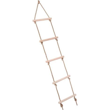 Échelle De Corde - 5 Barreaux En Bois - Cordage PE 10 mm - Hauteur 180 cm - Charge Max 120 kg - Pour Enfants