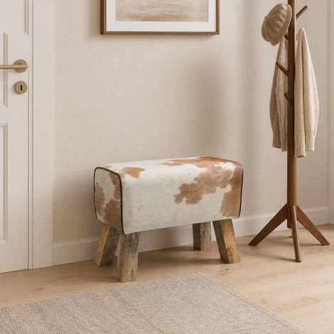 vidaXL banc 60 x 30 x 45 cm Cuir véritable Marron et blanc (1/5)