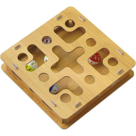 Interaktives Katzenpuzzle aus Holz mit Bällen, Kratz- und Nagelfeile sowie Beschäftigungsbox