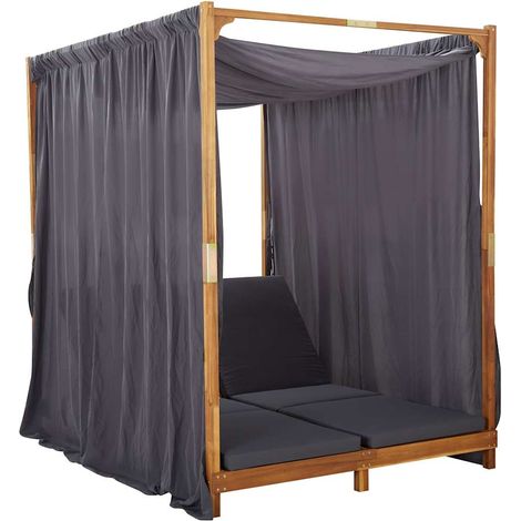 Maison Exclusive - Lettino Prendisole Doppio con Tende e Cuscini in Legno Acacia (1/5)