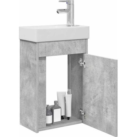Meuble de Salle de Bain avec Robinet, Couleur Gris Béton, Design Moderne et Élégant (1/5)