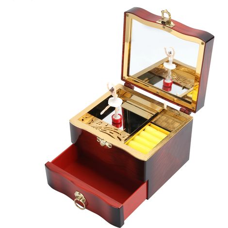 Klassische Schmuckdose mit drehbarer Tänzerfigur, braune mechanische Spieluhr mit Handkurbel (1/5)