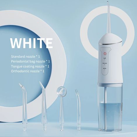 Hydropulseur électrique portable (blanc) pour l'hygiène bucco-dentaire à domicile (1/3)