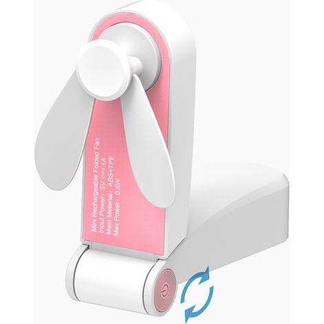 Kleiner, faltbarer Taschenventilator mit USB-Ladefunktion, tragbar und elektrisch, pink. Kreatives kleines Haushaltsgerät. (1/5)