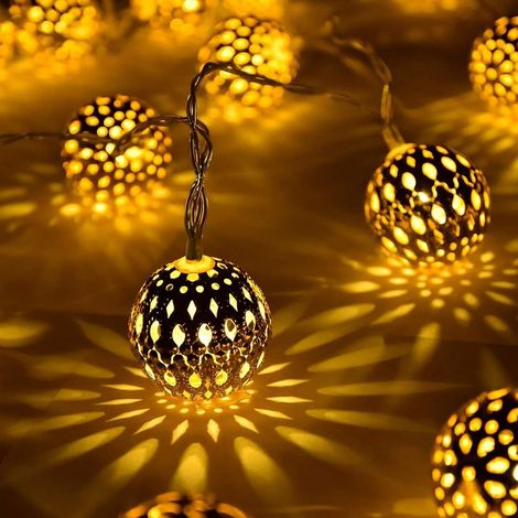Guirlande lumineuse solaire d'extérieur avec 40 boules marocaines - Étanche - Éclairage décoratif pour la maison, le jardin, une fête- Blanc chaud--6m (1/5)