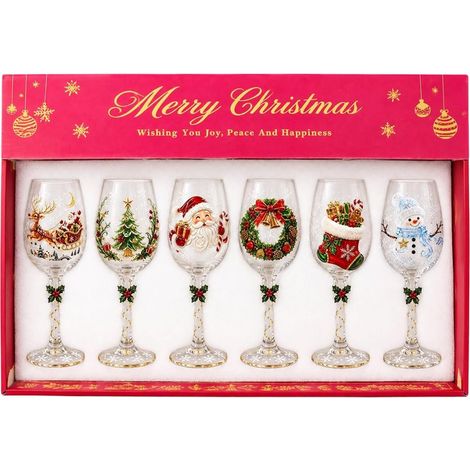Lot de 6 verres à vin de Noël 3D, verres festifs avec motifs en relief (A) (1/5)
