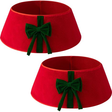 Collier d'arbre de noël 2 pièces, jupe d'anneau d'arbre de noël, jupe d'arbre pour décor de noël, décorations de fête, rouge, 40x56x20cm (1/3)