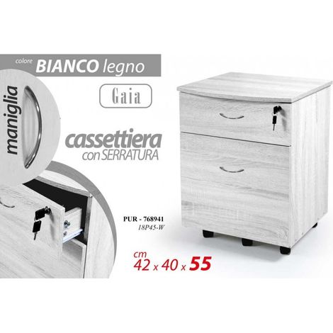 Weißer Büroschrank mit Schlüsselschubladen und Rollen cm 42 x 40 x 55 h