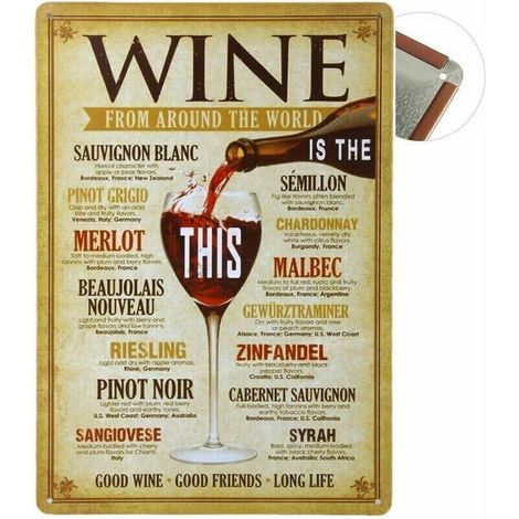Plaque murale décorative vintage en métal Grand Teint, 20 x 30 cm, pour café, bar, restaurant, pub, série bière (vin). (1/4)