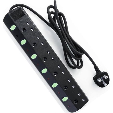 Rallonge avec 6 interrupteurs indépendants et indicateurs LED, fiche et prise, avec protection contre les surtensions et les surcharges. (1/5)