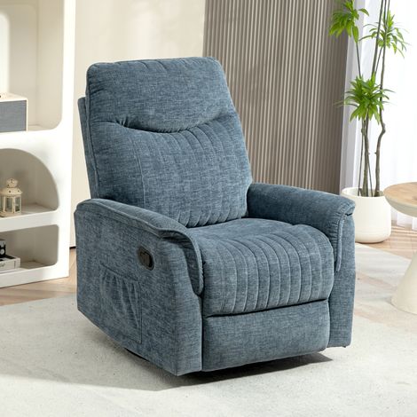Fauteuil inclinable manuel pivotant avec repose-pieds rétractable, dossier réglable, bleu (1/5)