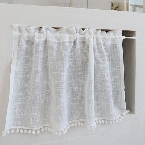 Rideau brise-bise court pour petite fenêtre 130x80cm – Lin et coton transparent blanc uni – Poche pour tringle – Pour cuisine et bistro (1/5)