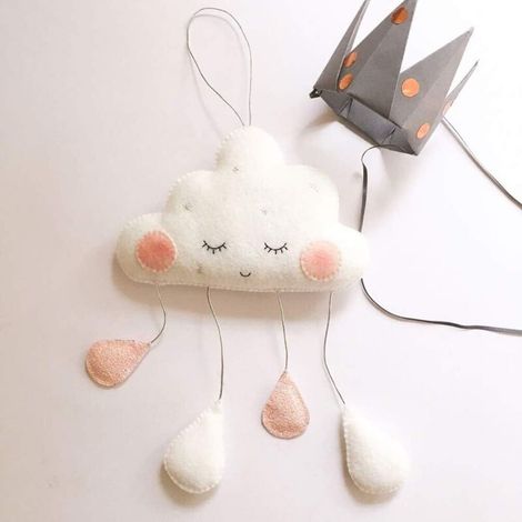 Nuage Gouttes de Pluie Pendentif Suspendu Feutre Peluche Lit de Bébé Nuage Accessoires Pendentif Chambre Tente Pépinière Mobile Décor Suspendu pour Baby Shower Photographie Pépinière (Blanc Rose)-Fei (1/5)