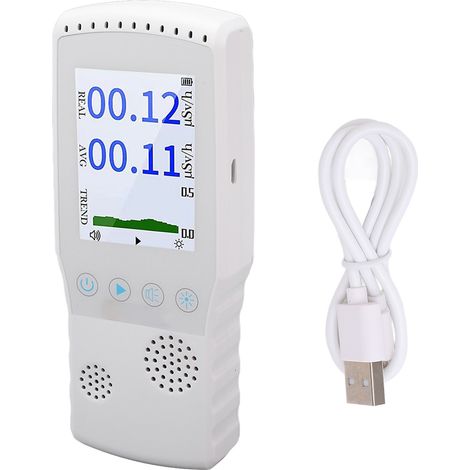 Détecteur de rayonnement nucléaire portatif, écran LCD surveillance en temps réel, compteur de radiations ionisantes rechargeable USB, 2500mAh, blanc (1/5)