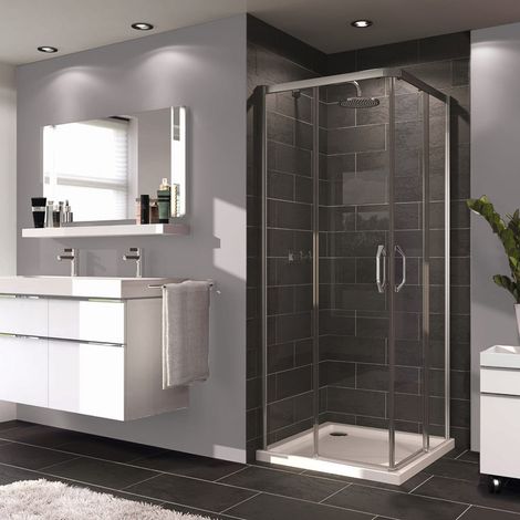 HÜPPE  Next - Mampara de ducha de cristal transparente 90x90cm y puerta corredera + Perfiles cromados alto brillo (145002.069.322)