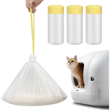 60 Cat Litter Bags with Drawstring for X/MAX, Thick and Strong 2.5 Mil Cat Litter Bin Bags with Drawstring – 58 x 35 cm (1/5)