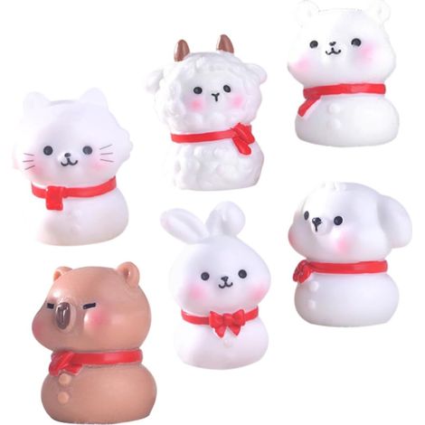 6-Piece Miniature Snowman Home Decor Set: Rabbit Figurines, Sheep Figurines, and Miniature Snowman for Parties and Sheep Toys (1/5)