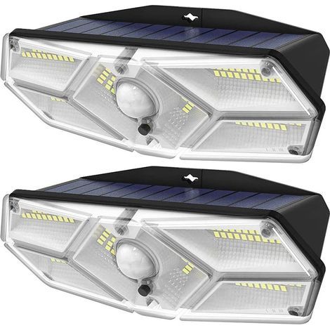 Juego de 2 luces solares impermeables con 104 LED, sensor de movimiento, 3 modos de iluminación, ángulo de haz de 270° alimentado por energía solar para garaje, jardín, entrada de vehículos, puerta pr (1/5)
