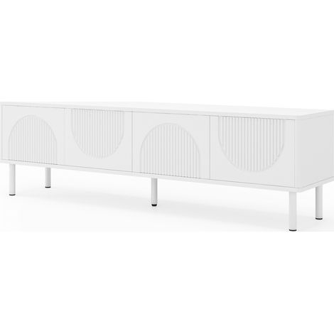 Meuble TV moderne 180 cm mat blanc avec rangement et gestion des câbles (1/5)