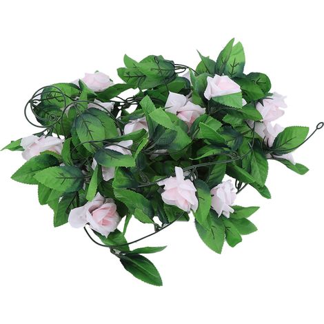 Guirlande De Fleurs Artificielles - Roses En Soie Rose Pâle - Décoration Murale Intérieure Et Mariage - Lot De 2 (1/5)