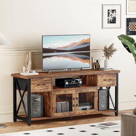 TV Unit, Industrial Style Tele Cabinet, 140cm TV Table with Two Furniture, for 45/50/55 Inch TVs, Wood TV Stand for Living Room, Dining Room and Bedroom (1/5)