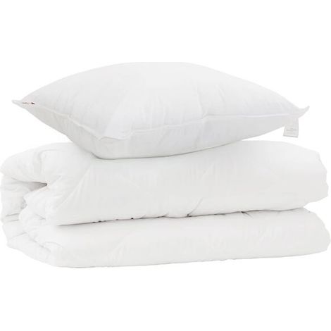 Housse de couette blanche en microfibre, comprend deux taies d'oreiller (1/5)