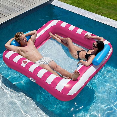 Nouveau Stripe Square gonflable lit d'eau piscine bain de soleil épaississement PVC Queen Size double lounge chair Floating Row (1/2)