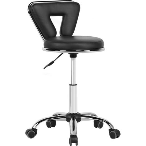 Yaheetech Sgabello per Parrucchiere Estetista Altezza Regolabile con Schienale e Ruote Girevole Imbottito in Finta Pelle Nero per Tattoo Studio Salone