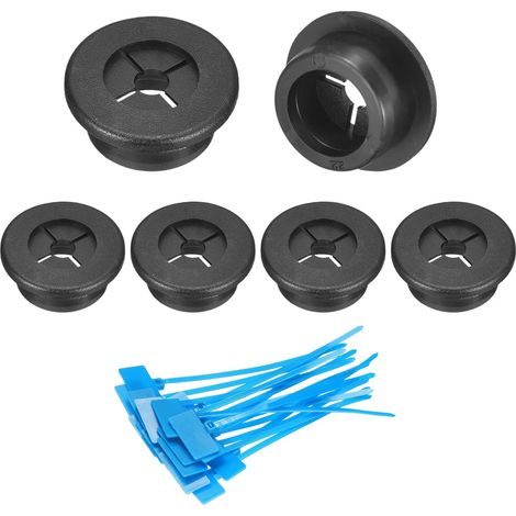 6Pcs Passe-Câble, 7/8"(22mm) Oeillet En Caoutchouc Pour Bureau Couverture De Trou De Passage De Fil Avec Attaches-Câble Marquées Pour Protection De Câble À Domicile Et Bureau, Noir (1/5)