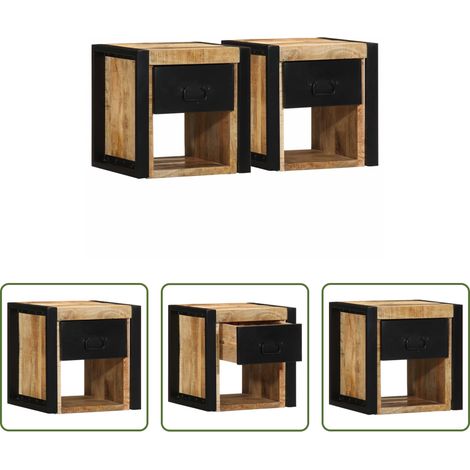 vidaXL Bois de manguier - Tables de chevet 2 pcs 40x35x40 cm bois de manguier massif brut (1/5)