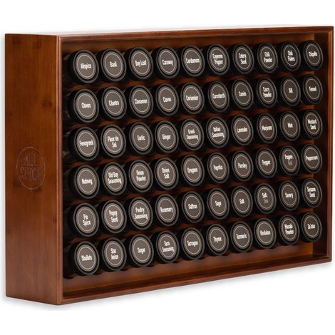 étagère à épices en bois, comprend 60 pots en verre, étiquettes et accessoires, finition Noyer (1/5)