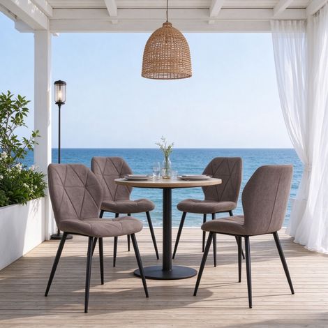 Pour Salle à Manger et Bureau Lot de 4 Chaises Modernes Coin Repas Assise Rembourrée en Lin et Pieds en Métal Noir (1/5)