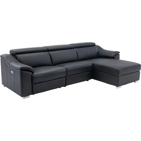 Vente-Unique – Canapé d'angle relax électrique 5 places en cuir supérieur noir – Têtières relevables – Angle droit – Charge maximale 600 kg (1/5)