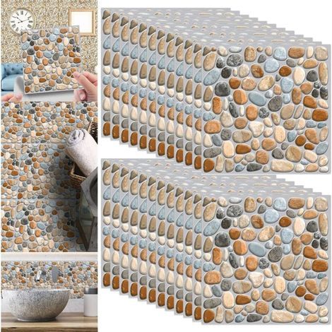 24 Autocollants Carreaux 20x20cm, Imperméables, Auto-Adhésifs, pour Cuisine, Salle de Bain (Gris) (1/4)