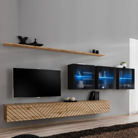 Ensemble Meuble TV "Switch Lamel XVII" 340cm Naturel & Noir (1/5)