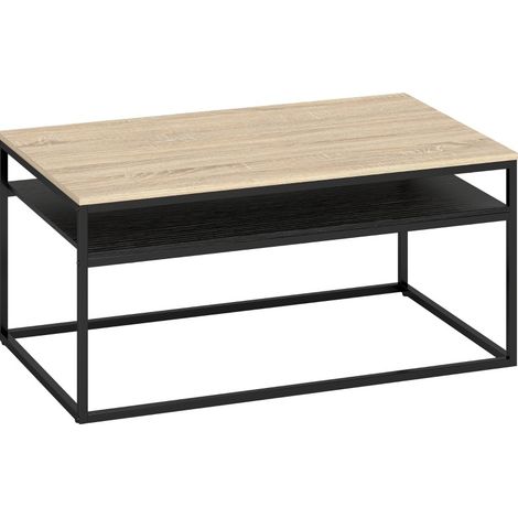 Tavolino da caffè HOMVRA a 2 ripiani in truciolare e metallo effetto rovere 100 x 59,8 x 47 cm (1/5)