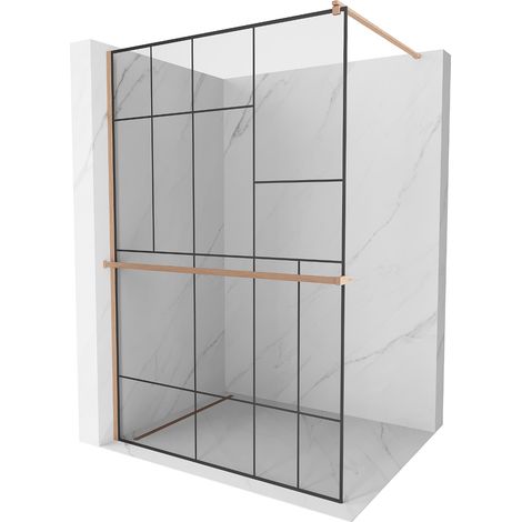 Mexen Kioto+ mampara de ducha con estante Walk-in 90 x 200 cm, diseño negro, cobre cepillado - 800-090-121-65-78 (1/5)