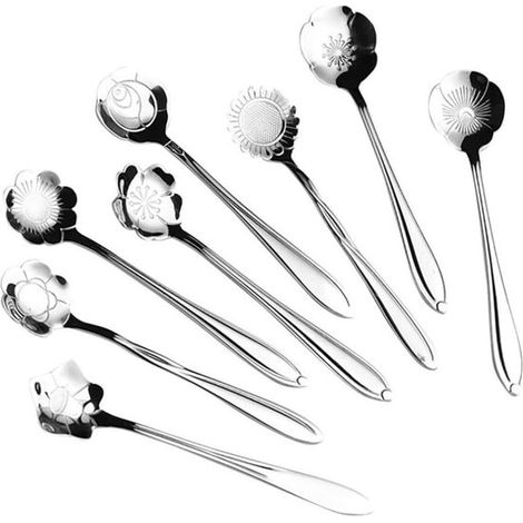 Juego de 8 piezas de acero inoxidable con cucharas para remover café y postres, utensilios de cocina. (1/5)