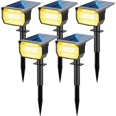 Spot Solaire Exterieur [5 Pack/72LED], 3 Modes IP67 Étanche Lampes Solaires Exterieures Jardin, 3000K Fonction 2 en 1 Spot Exterieur Pour Cour, Clôture, Chemin, Allée, Porche, Jardin, etc. (1/5)