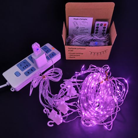 Rideau lumineux fil gainé lumière rose 3x1 m 100 LED avec crochets et télécommande USB 14 × 7 × 7 cm 224 g – Livraison gratuite