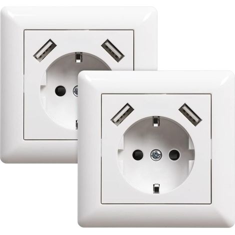 RHG Prise de courant USB encastrable avec prise USB (max. System 55 Prise murale à contact de protection pour smartphone MP3 Blanc brillant 2 A