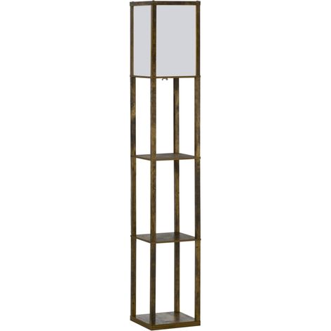 3-Tier Floor Lamp, Floor Light with Storage Shelf, Reading Standing Lamp with Acrylic Shade for Living Room, Bedroom, Kitchen, Dining Room, Office, Dorm, 160cm, Brown