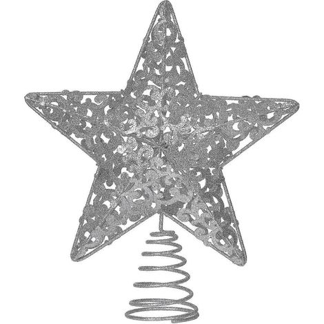 Étoile de Noël argentée de 27 cm (10,7 pouces), décoration de sapin en métal pailleté.