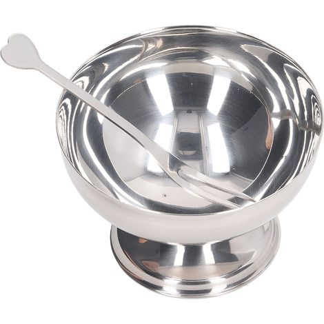 Bol à glace en acier inoxydable, bol à dessert, bol à pudding, bol de service pour coupes glacées, salades, sauces, trifles, bols de dégustation avec fourchette, 200 ml (1/5)