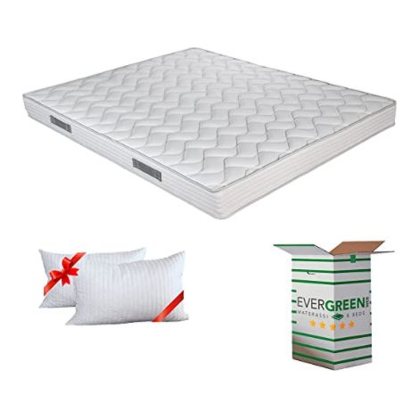 EVERGREENWEB - Materasso Matrimoniale 165x190 Alto 16 cm in Poliuretano Ortopedico lastra Water Foam Bio + Coppia Cuscini Memory Foam Inclusi Rivestimento Morbido Bianco Anallergico, per Reti o Letti (1/2)
