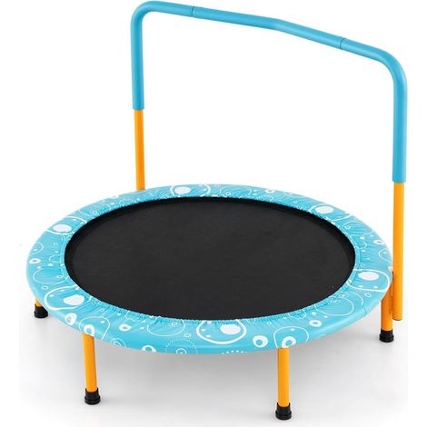 GOPLUS Trampoline Exterieur Enfant Pliable avec Housse de Sécurité, φ92 CM, Trampoline Intérieur/Extérieur de Fitness Entraînement avec Poignée Mousse pour Garçon/Filles, Charge 150 KG (Bleu,Rond) (1/5)